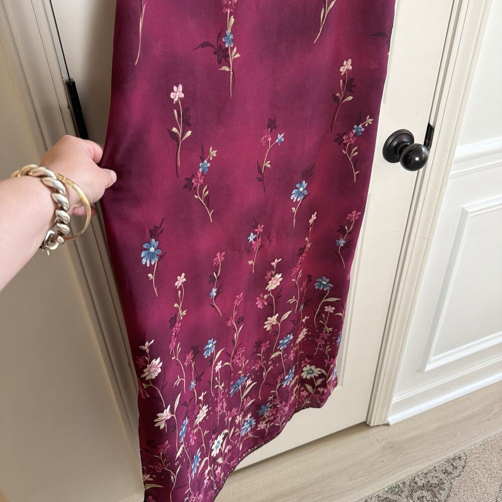 Women's Vintage 90s Reversible Floral Maroon & Blue Midi Dress - Picture 3 of 16